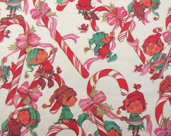 Vintage Christmas Wrapping Paper or Gift Wrap with Elves and Candy Canes