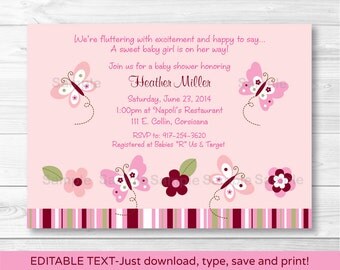 Items similar to Butterfly Baby Shower Invitation - Pink and Green or ...