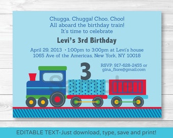 Cute Choo Choo Train Birthday Invitation / Train Birthday Invite / 1st Birthday / 2nd Birthday / Any Age / INSTANT DOWNLOAD Editable PDF