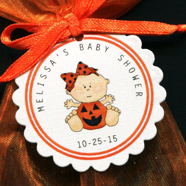 Halloween Themed Personalized Baby Shower Favor Tags baby