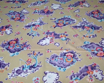 vintage 70s polyester fabric featuring adorable children's print, 1 yard, 12 inches