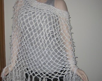 Sale White Crochet Poncho