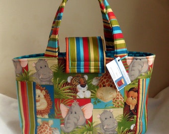 Large Jungle Babies and Stripes Diaper Bag Tote New Print