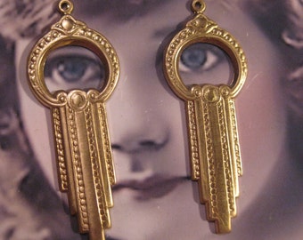 Raw Brass Ornamental Art Deco Drops 2095RAW x2