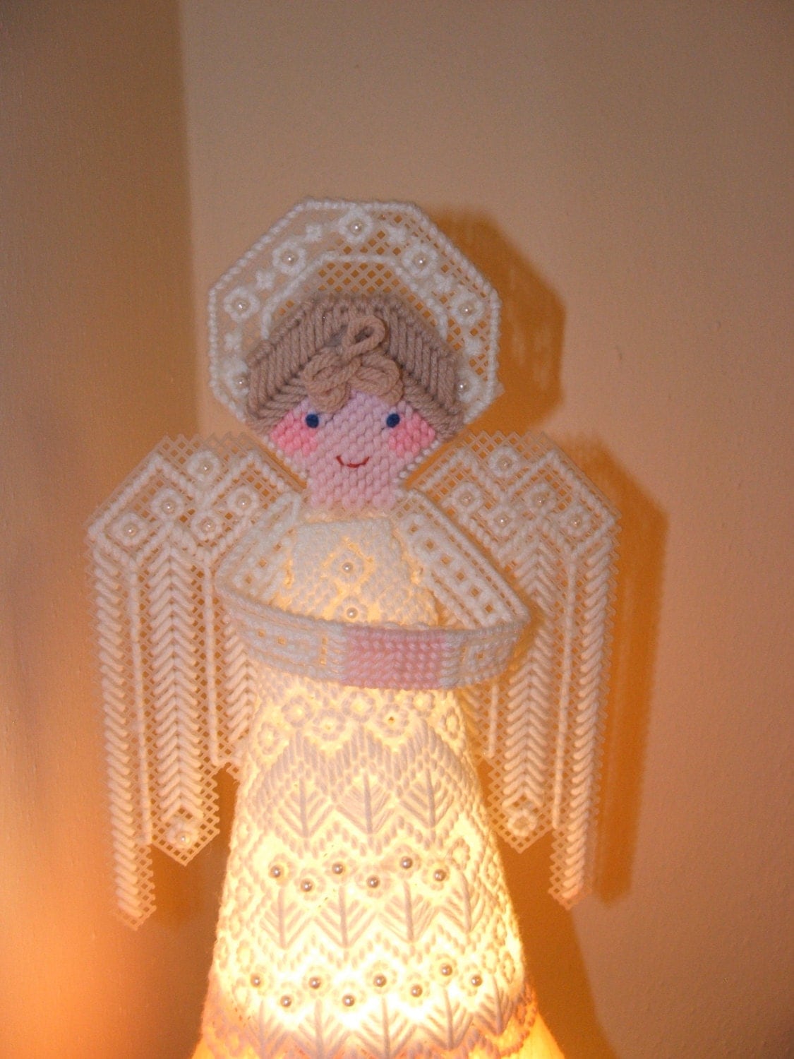 Vintage Plastic Canvas Needlepoint Angel Tree Topper