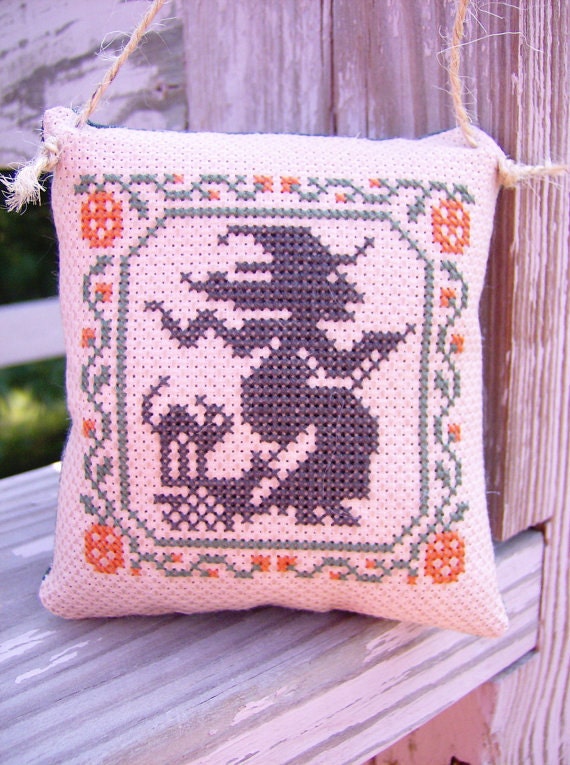 Cross Stitch Ornament/Door Hanger Witch Prairie Schooler