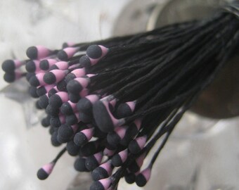 Millinery Flower Stamen Germany 100 Stems Pink And Black 85-32