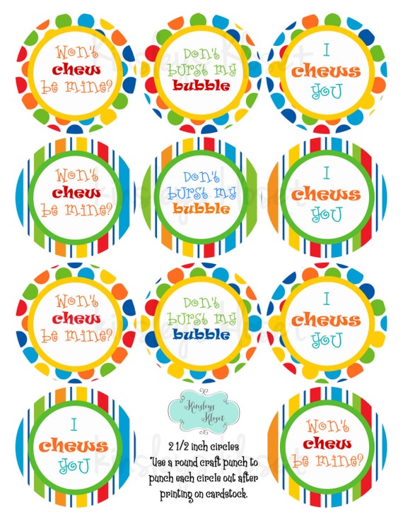 Bubblegum Chews you Valentine Tag Printable by KinsleysKloset