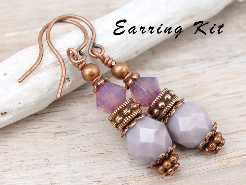 DIY Earring Kit Copper and Purple Earrings Jewelry Kit Do