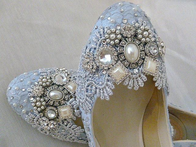 Low Heel Wedding Shoes .. Something Blue Wedding Shoes