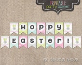 Hoppy Easter Printable Easter Banner PDF Polka Dots Chevron Stripes & Bunny Easter Party Printable Bunting Il_170x135