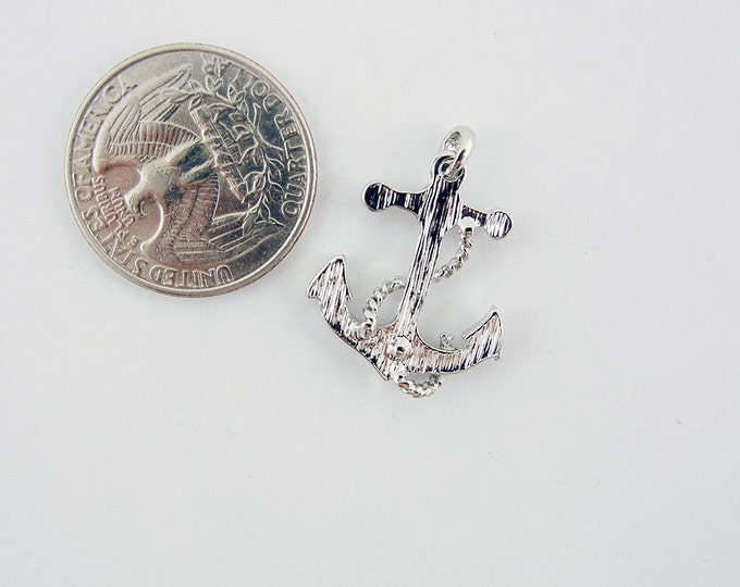 Small Nautical Anchor Pendant Silver-tone Rhinestones