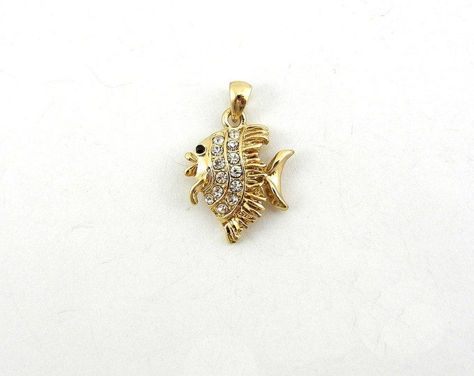 Fish Pendant Rhinestones Small Gold-tone