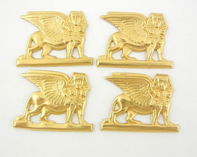 4 Right Facing Brass Facing Egyptian Sphinx Stampings
