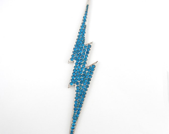 Huge 7.5 Inch Long Turquoise Blue Rhinestone Lightening Bolt Pendant