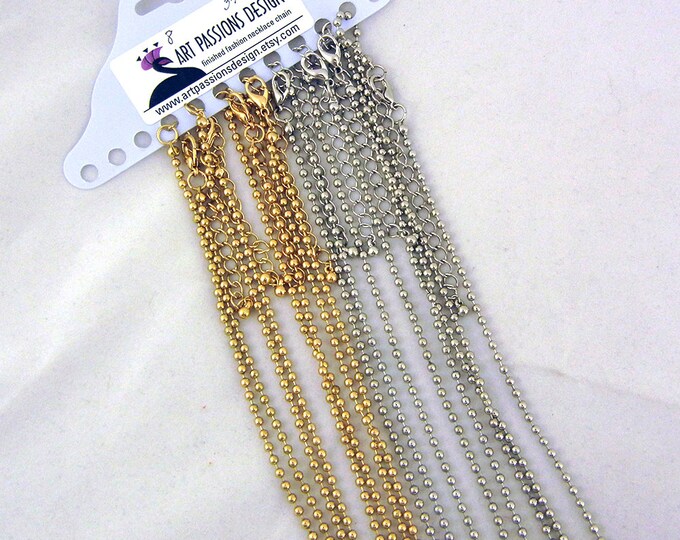 CHAINS N435- 8 Long 34" Finished Ball Chain Neckaces with Flower Gold-tone and Silver-tone
