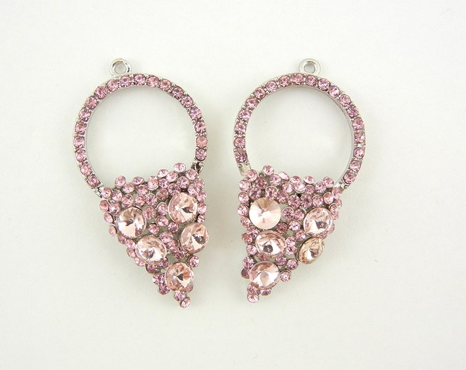 Pair of Pink Rhinestone Drop Charms