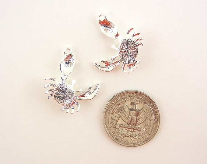 Pair of Bright Silver-tone Crab with Pearl Charms