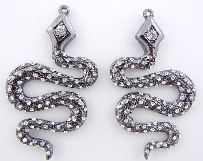 Pair of Hematite Snake Charms with Rhinestones