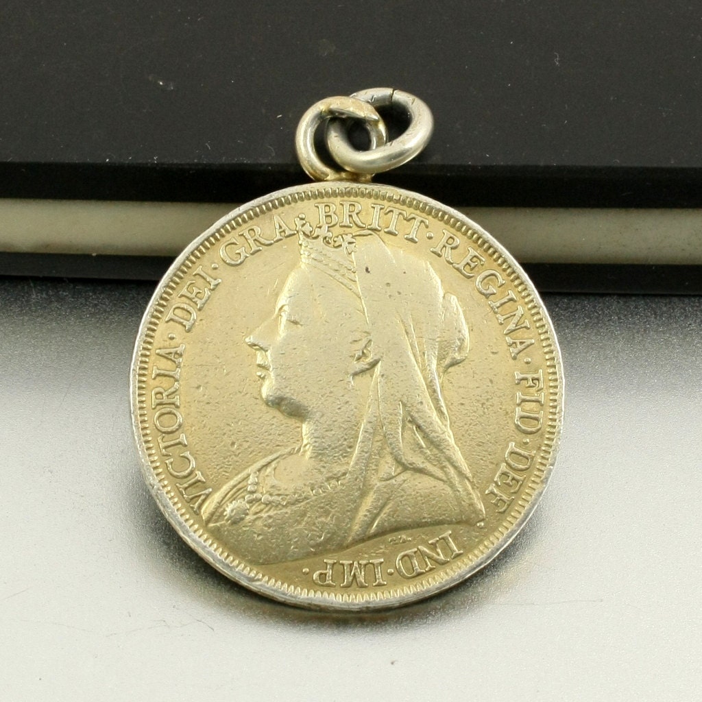 1894 Queen Victoria Coin Pendant Antique British Full by mybooms