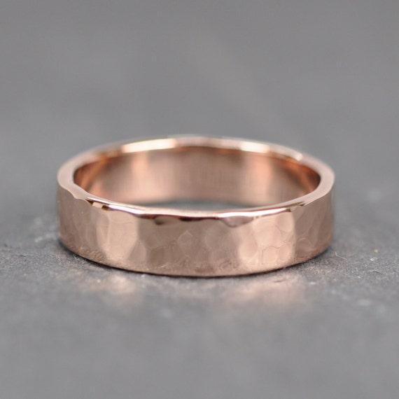 14K Rose  Gold  Wedding Band  5mm Hand Forged Hammered  Ring 