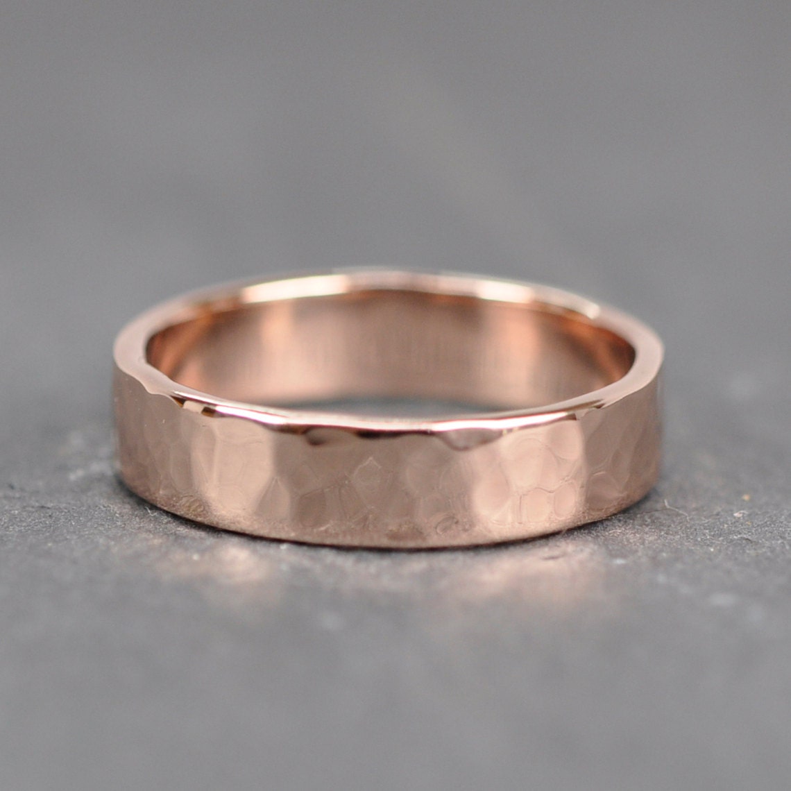 14K Rose Gold Wedding Band 5mm Hand Hammered Ring