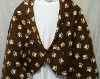 Cream Paw Prints on Brown Shawl, Bed Jacket, or Reading Shawl - Cold Office / Warm Shawl