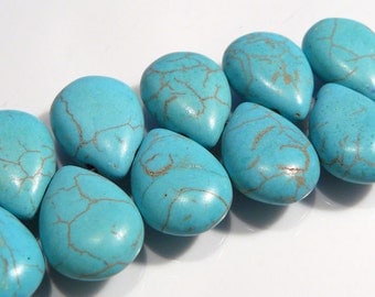 4 Beads....Turquoise Howlite Puffed Smooth Briolette Gemstone Beads...18x13mm....BB