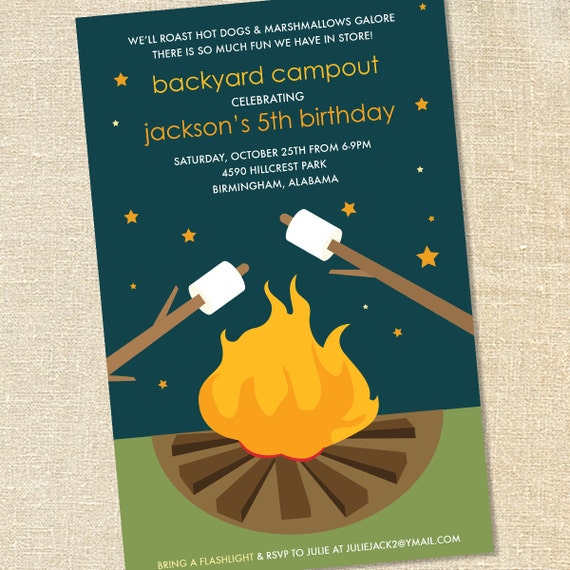 Sweet Wishes Backyard Campout Marshmallow Roast Invitations - PRINTED - Digital File Also Available Il_570xn