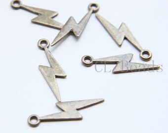 30pcs Antique Brass Tone Base Metal Charm - Lightning Bolt 29x8mm (25649Y-T-143)