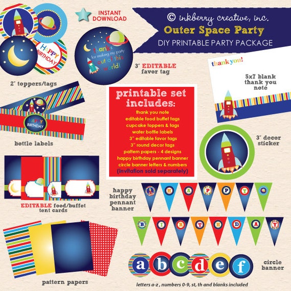 Out of this World - Space Theme Birthday Party - DIY/Printable Complete Party Pack- Instant Download PDF File Il_570xn