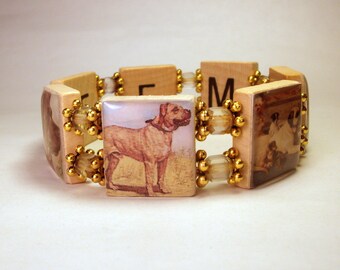 BULLMASTIFF Jewelry / Dog Lover Gift / SCRABBLE Bracelet / Upcycled