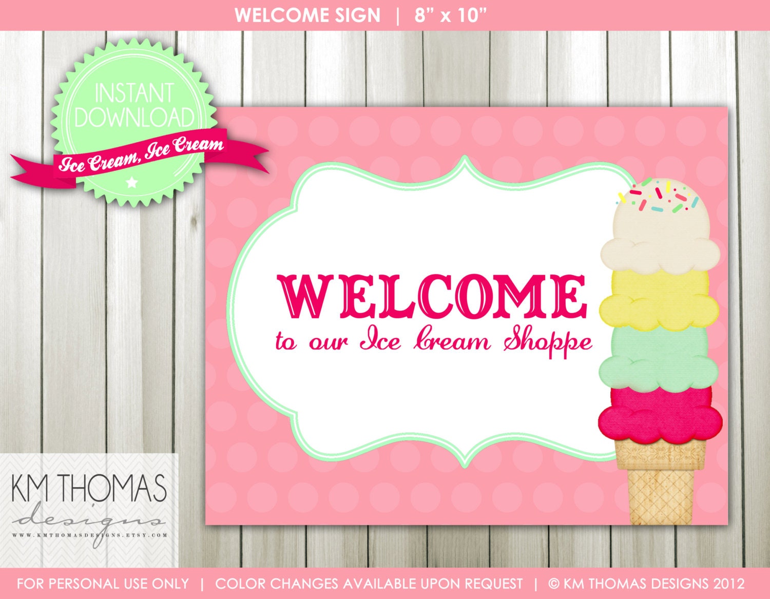 Ice Cream Party Printable Signs Welcome &amp; Happy Birthday