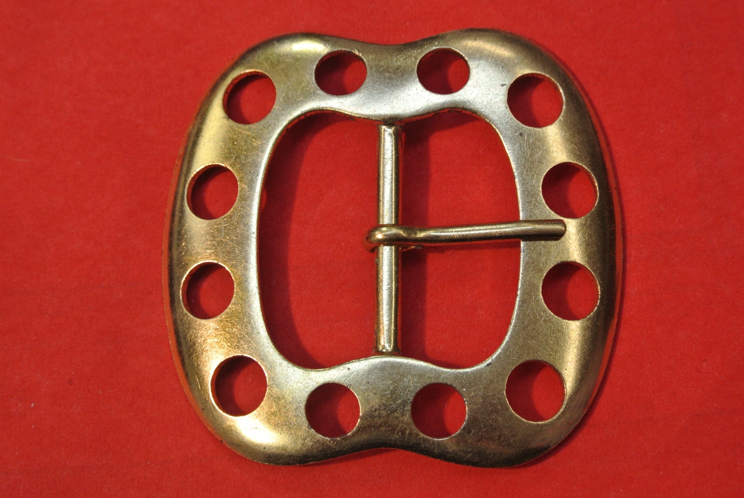 Large strong unused vintage 1960s goldcolor metal belt buckle for your