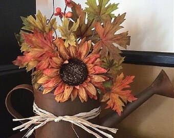 Fall Sunflower burst watering can, hangs or sits