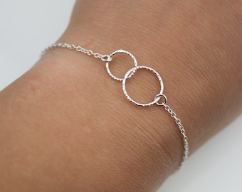 Two Entwined Tiny Circles Sterling Silver Bracelet - Eternity Bracelet - Karma Bracelet