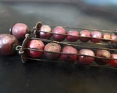 Red Moons. Rustic victorian tribal antique baroque pearl cage earrings.