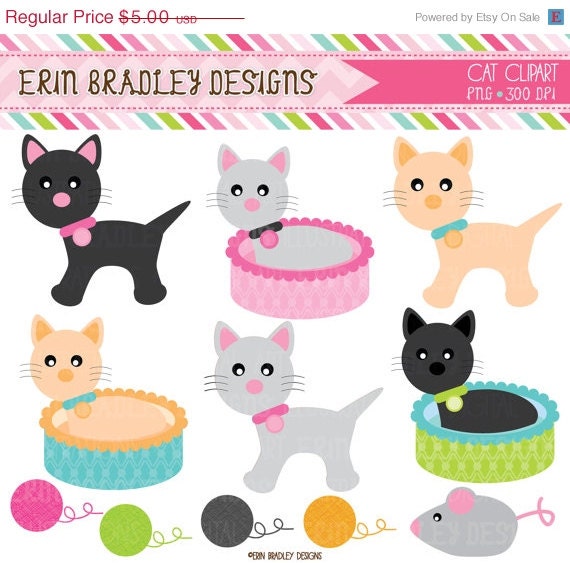 50% OFF SALE Cat Clipart Commercial Use Clip Art Graphics INSTANT Download Il_570xn