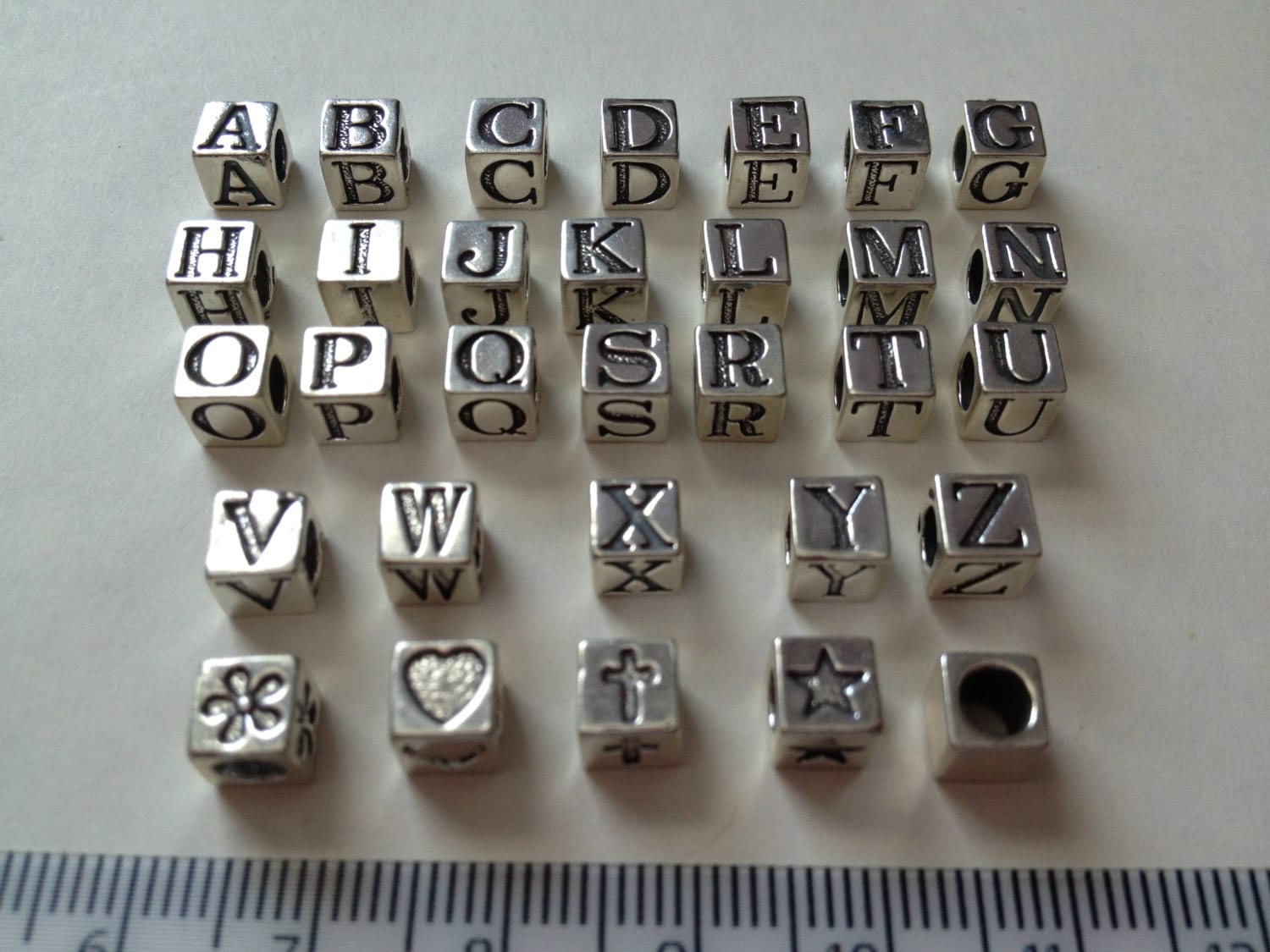 Sterling Silver Alphabet Letter Cube Beads 5.5mm Cube Bead