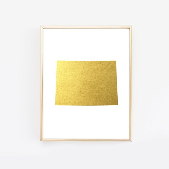 Colorado state art gold foil print, Colorado state silhouette using real gold foil