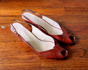 BRUNO MAGLI Shoes Tan Leather Peep Toe Sling Back Vintage
