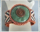 Serpentine Jade Bead Embroidery and Loomed Cuff Bracelet