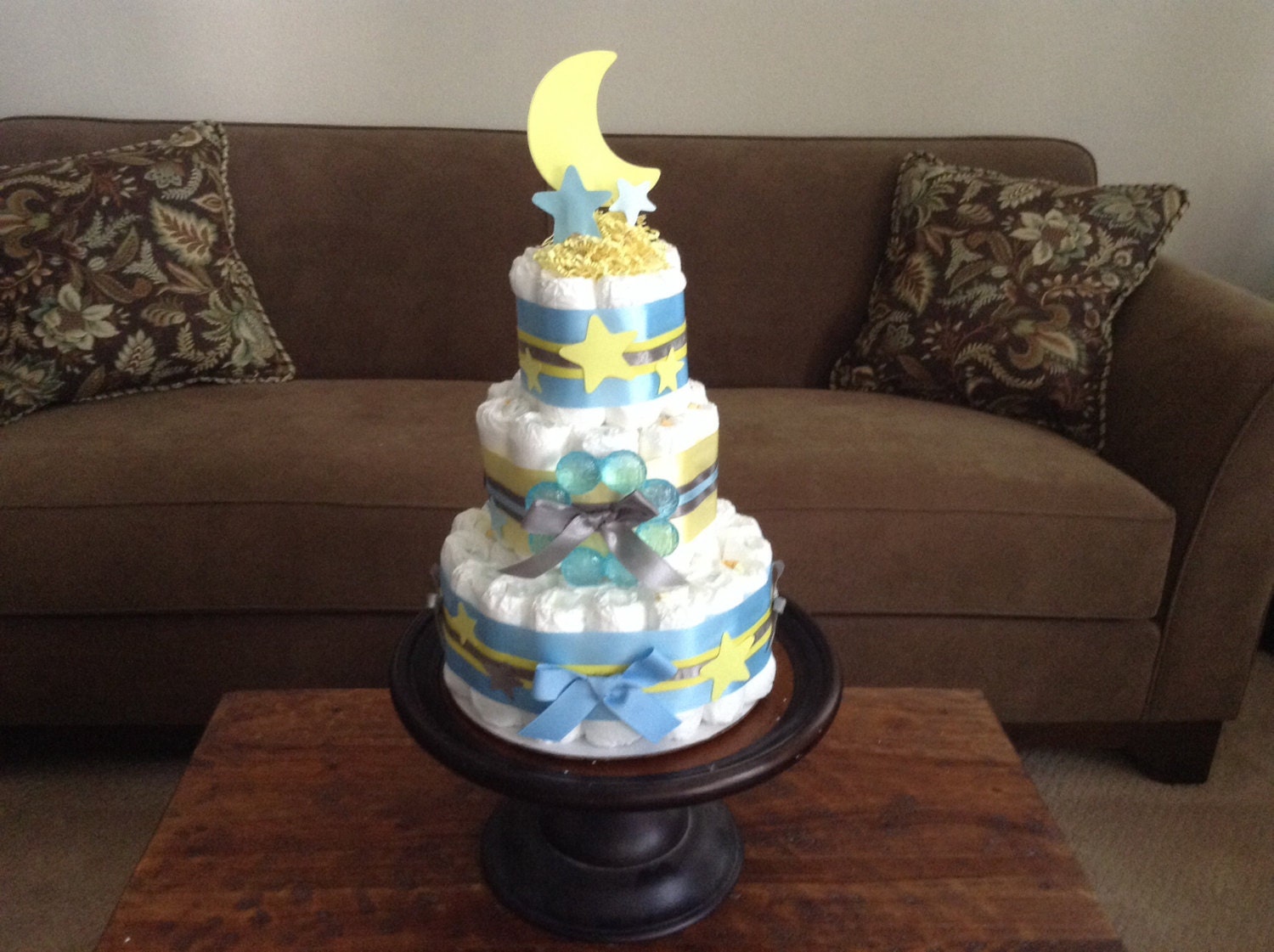Moon and Stars Whimsical Diaper Cake Baby Shower Centerpiece