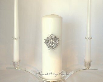 Unity Candle Crystal Set White Wedding Candle Ivory Candles Wedding 