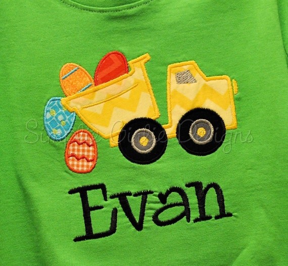 Items similar to Boy's Easter shirt. Dump truck with eggs applique ...