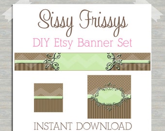 INSTANT DOWNLOAD Shabby Chic Blank DIY Etsy Banner Set - Etsy Shop Banner Set - Etsy Banner Set - Premade Etsy Kit - 90961932