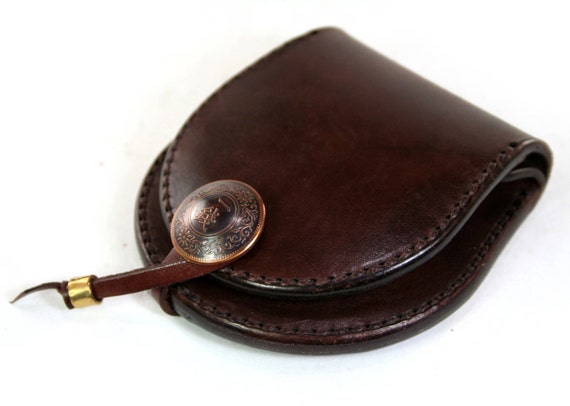 Items similar to LEATHER Coin PURSE Handmade Coin Wallet with Japanese Coin Concho in BROWN on Etsy