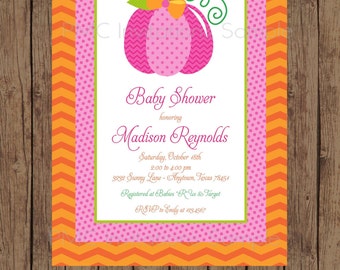 Custom Printed Pink Pumpkin Baby Shower Invitations - 1.00 each with envelope