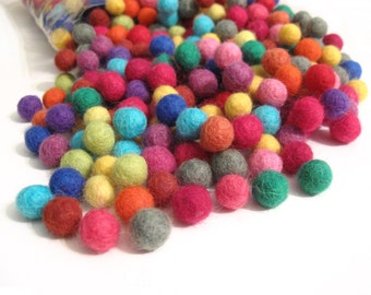 Felt Balls Color Mix - 50 Pure Wool Beads 10mm - Multicolor Shades (W200)