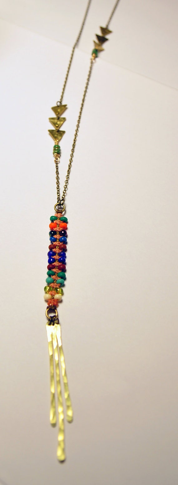 Slender Zipper Necklace with triangles and turquoise stones